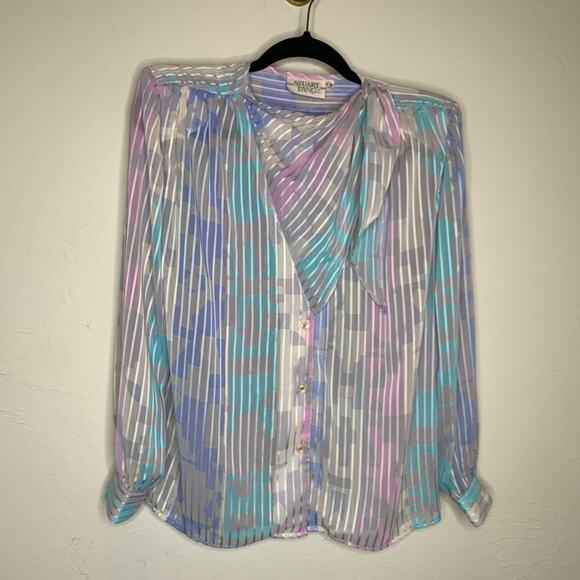 Stuart Lang Pastel 90s Sheer Blouse Sz 6 - Picture 5 of 7